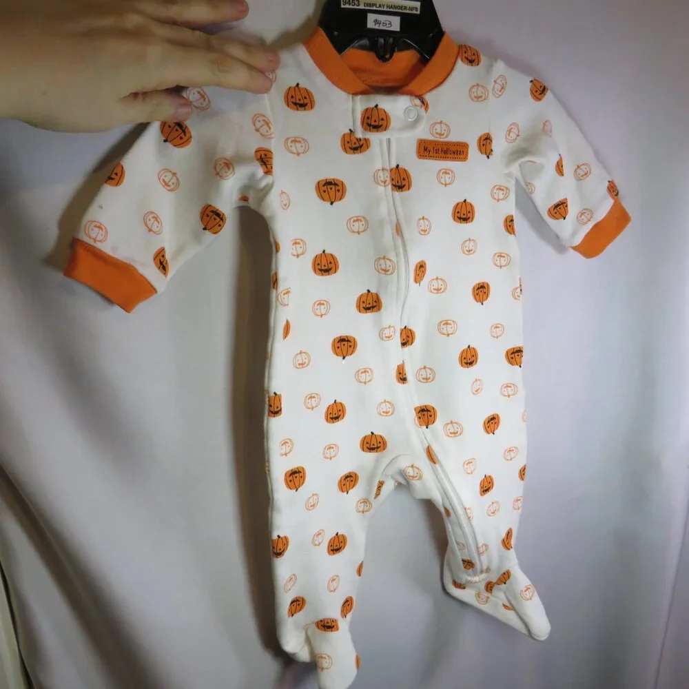 Baby Jack O' Lantern pumpkin bodysuit footed Halloween Fall